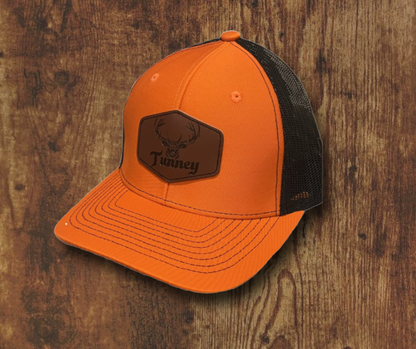 Orange and black trucker